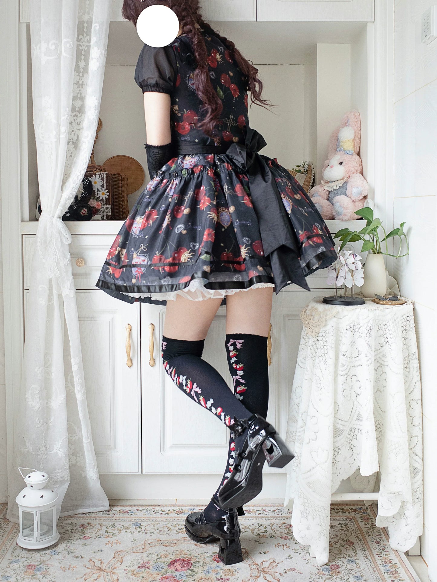 (Buy for me)Gloaming~Sweet Lolita Cherry print Short Sleeve OP and SK Set