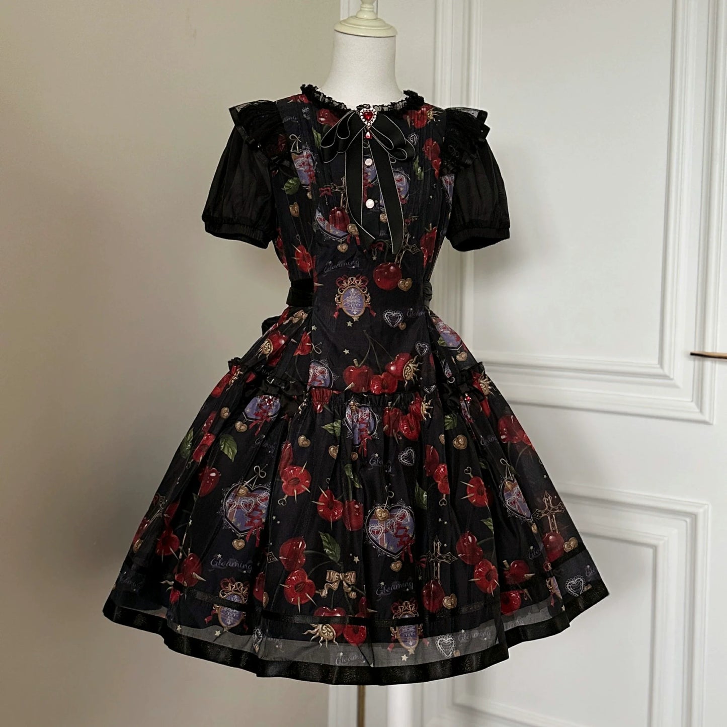 (Buy for me)Gloaming~Sweet Lolita Cherry print Short Sleeve OP and SK Set