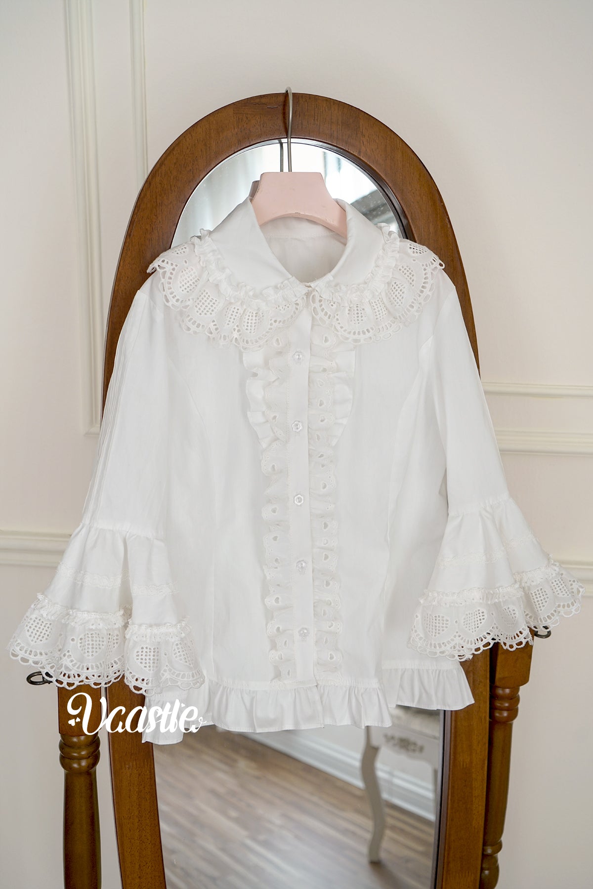 Vcastle~Sweet Crepes~Sweet Lolita Shirt with Princess Sleeves and Bow Chain