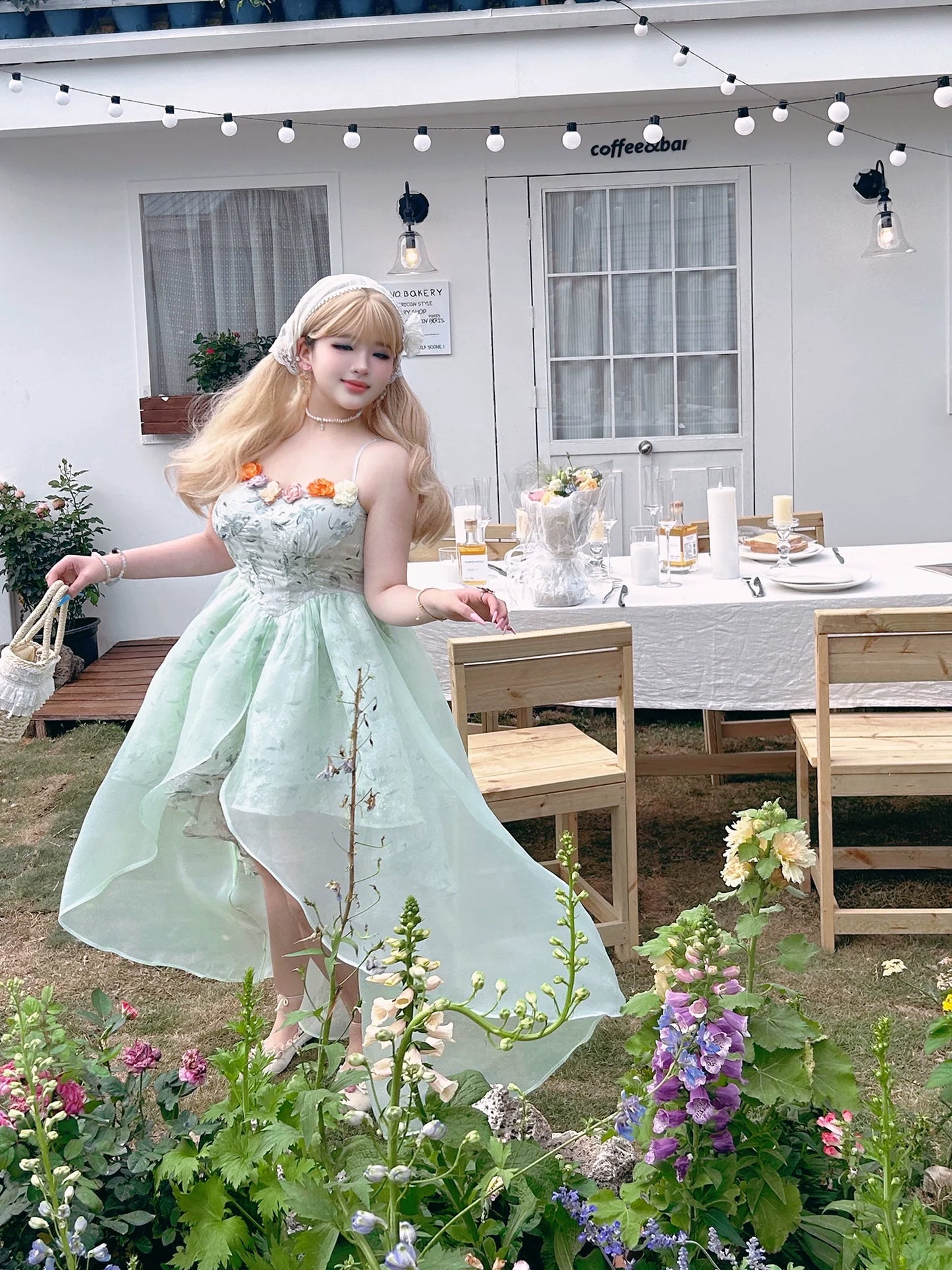 Yingtang~Plus Size Lolita JSK Dress Green Floral Lolita Dress Caidigan Set
