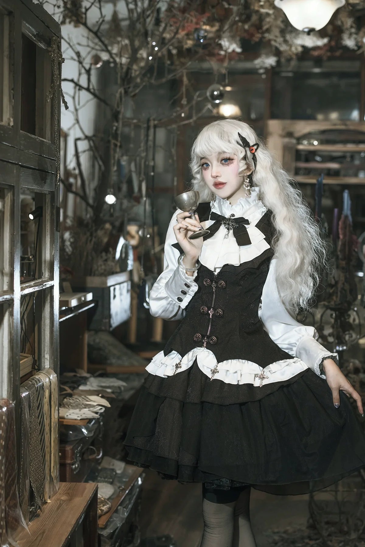 Letters from Unknown Star~Bloodline Duke~Gothic Lolita SK Suit Spider Web Vest and Blouse