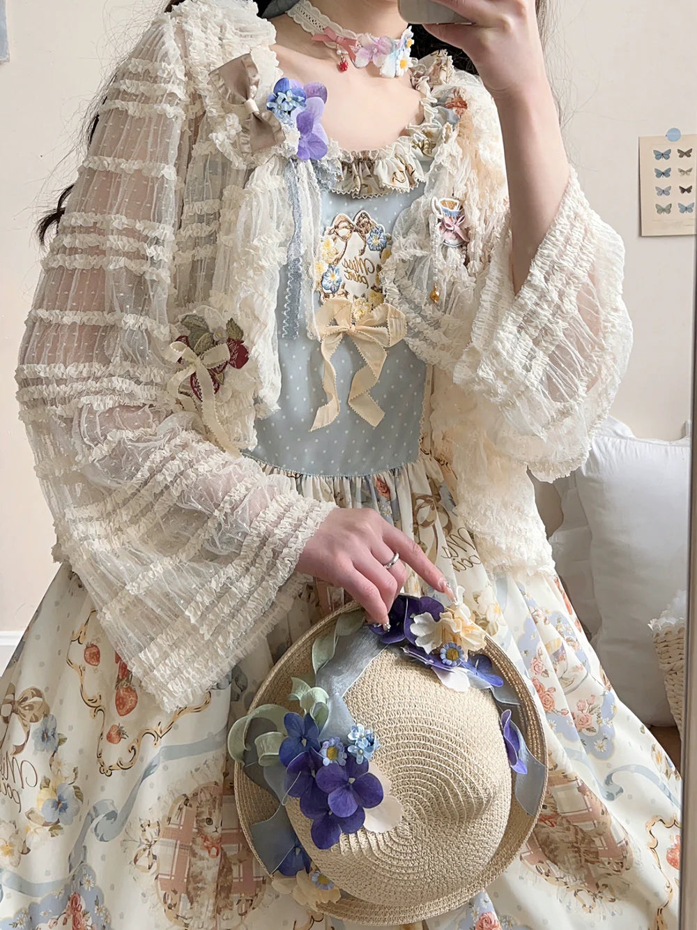 Miss Point~Cat Rose Tea~Sweet Lolita Tulle Cardigan and Long Skirt Overlay