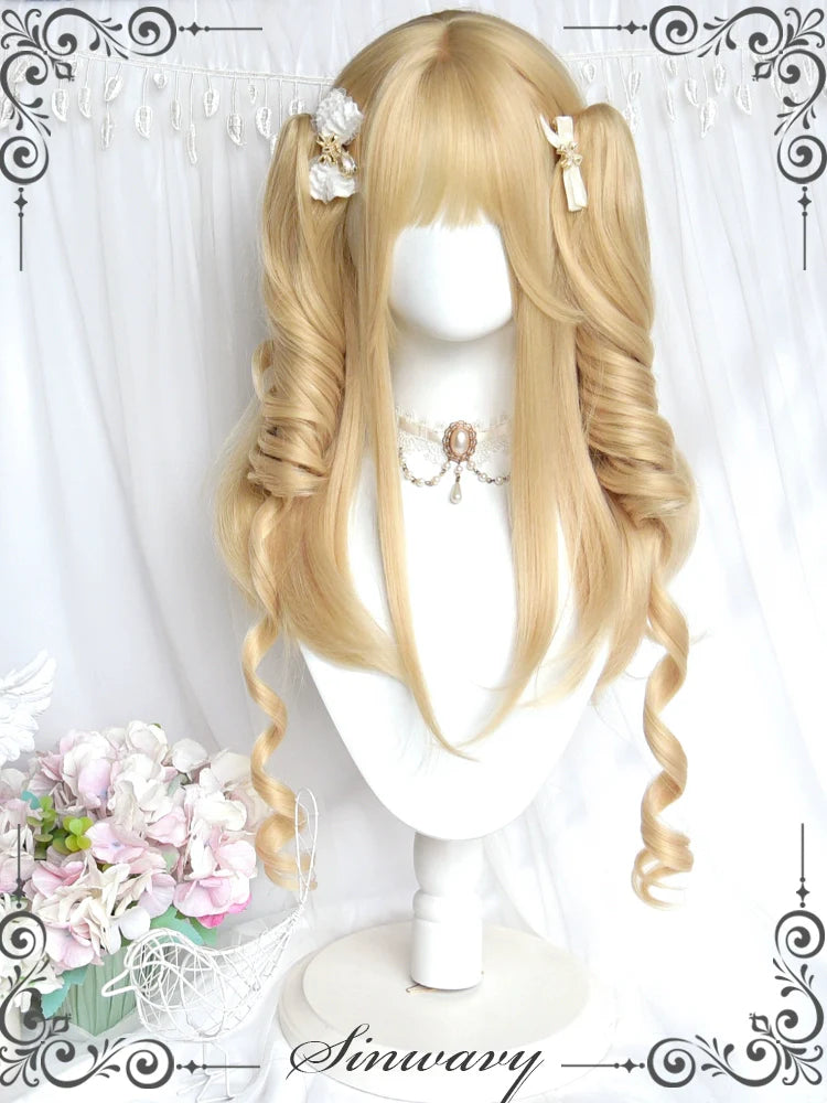 Sinwavy~55CM Blonde Lolita Curl Wig Detachable Double Ponytail