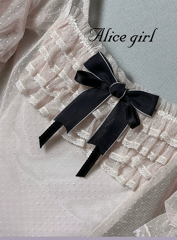 Alice girl~Yesterday Morning Mist~Classic Lolita Shirt Polka Dots Tulle Short Sleeve Blouse