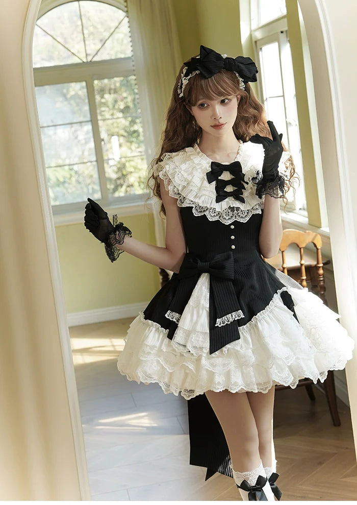 Alice Girl~Arrogant Miss~Sweet Lolita Jumper Dress with Tiered Lace Dress
