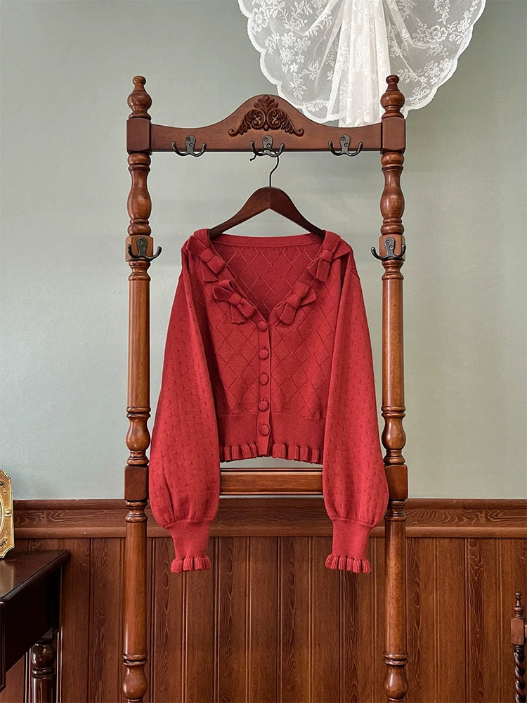 Alice Girl~Fox Band~Sweet Lolita Cardigan Bow Ruffled Sweater