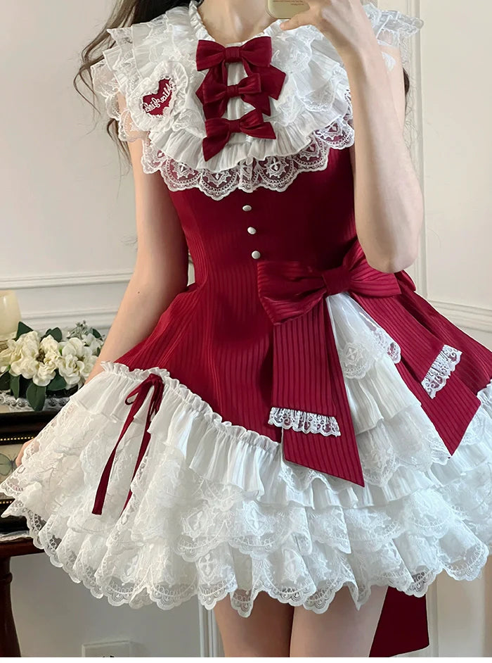 Alice Girl~Arrogant Miss~Sweet Lolita Jumper Dress with Tiered Lace Dress