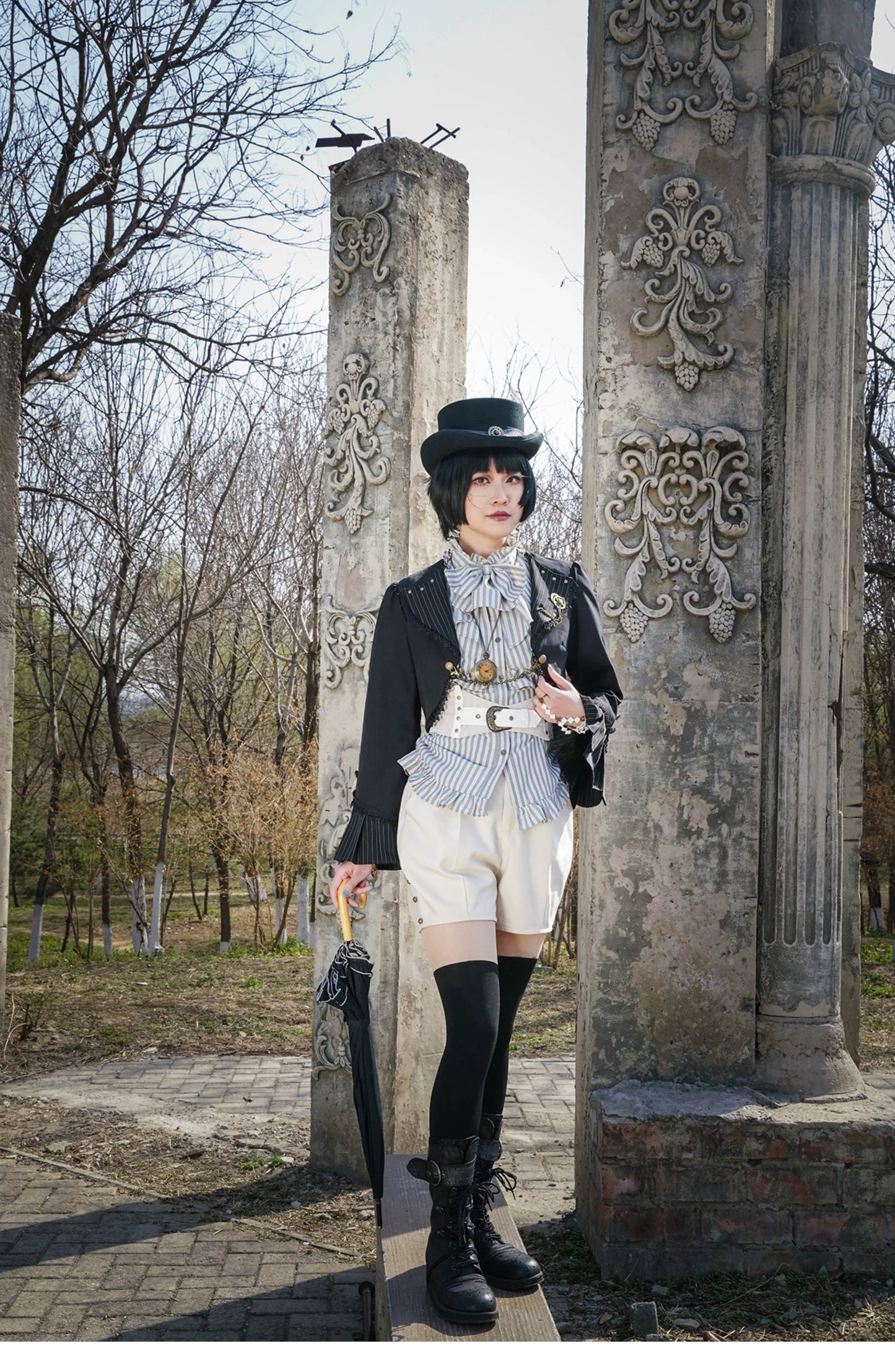 (BFM)Mr. Yi's Steam Continent~Gothic Lolita Cardigan Long Sleeve Black Short Jacket