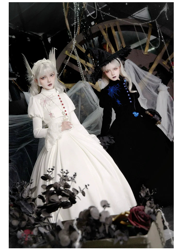 With PUJI~Enigmatic Night Poem~Halloween Gothic Lolita Fishbone Bustier Dress Embroidered Coat