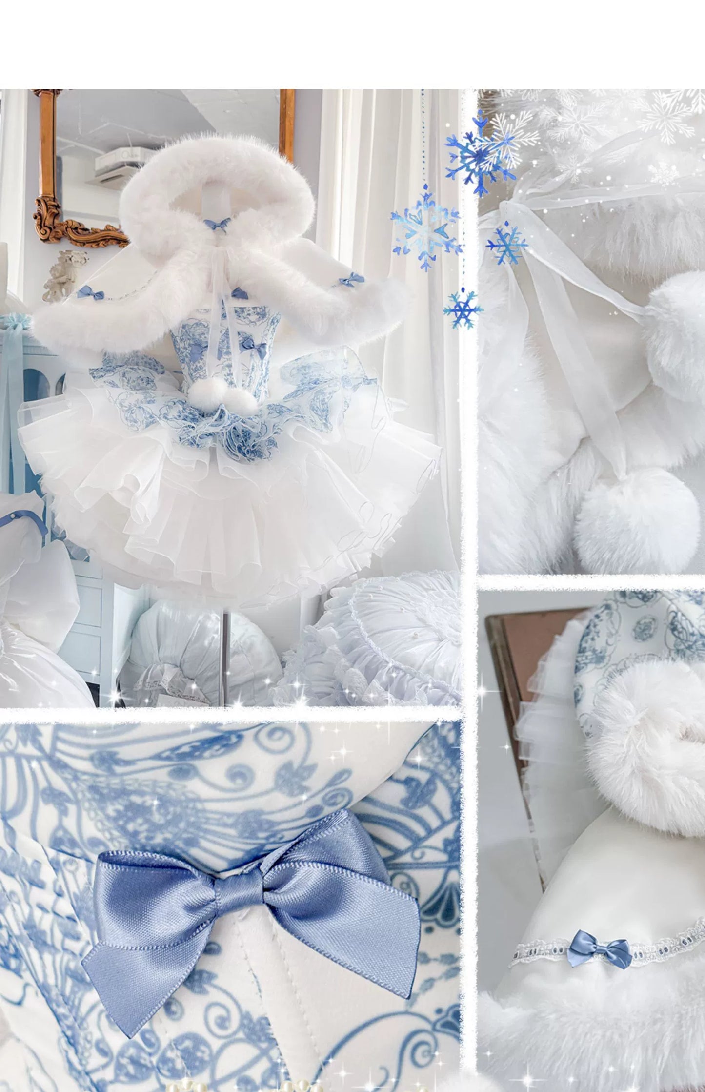 POSHEPOSE~Blue and White Porcelain~Princess Lolita JSK Dress Plush Cape