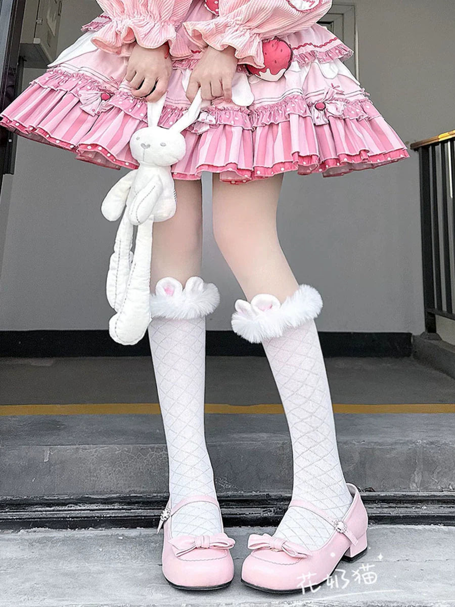 Hua Nai Cat~Winter Lolita Socks Cute Plush Lace Calf Socks