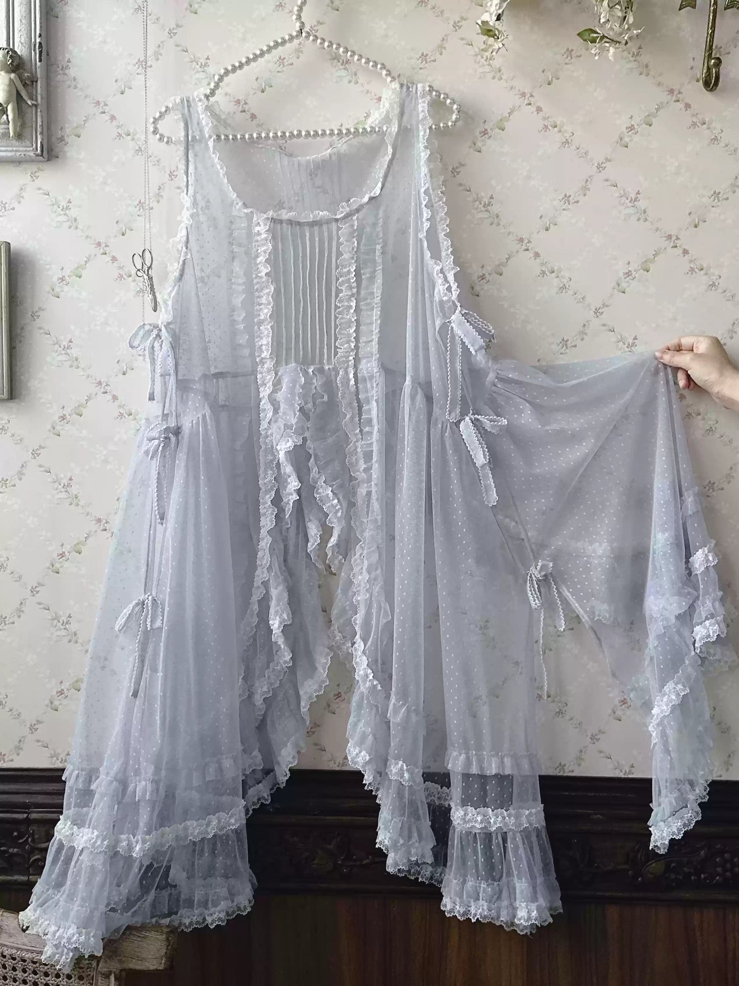 Sweet Dreamer~Blue Snowflake Summer~Country Lolita Tulle Overlay Polka Dots Over-Skirt