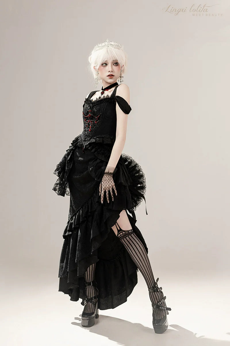 Lingxi Lolita~Lord of the Night~Gothic Lolita Skirt Suit Mermaid Skirt and Fishbone Bodice