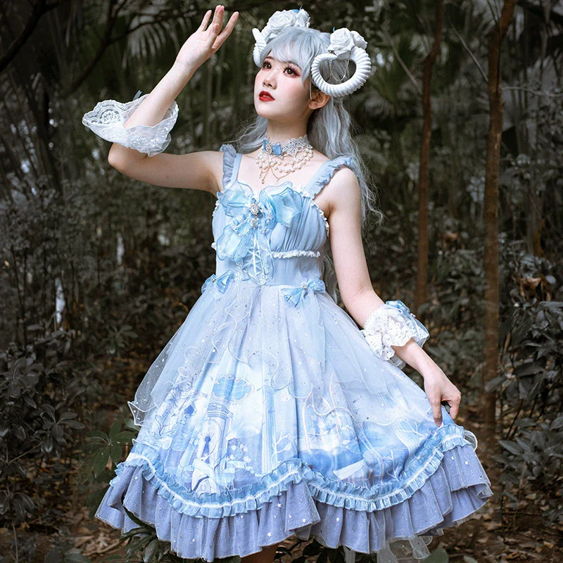 YingLuoFu~Wedding Lolita JSK Suit Printed Classic Lolita Dress
