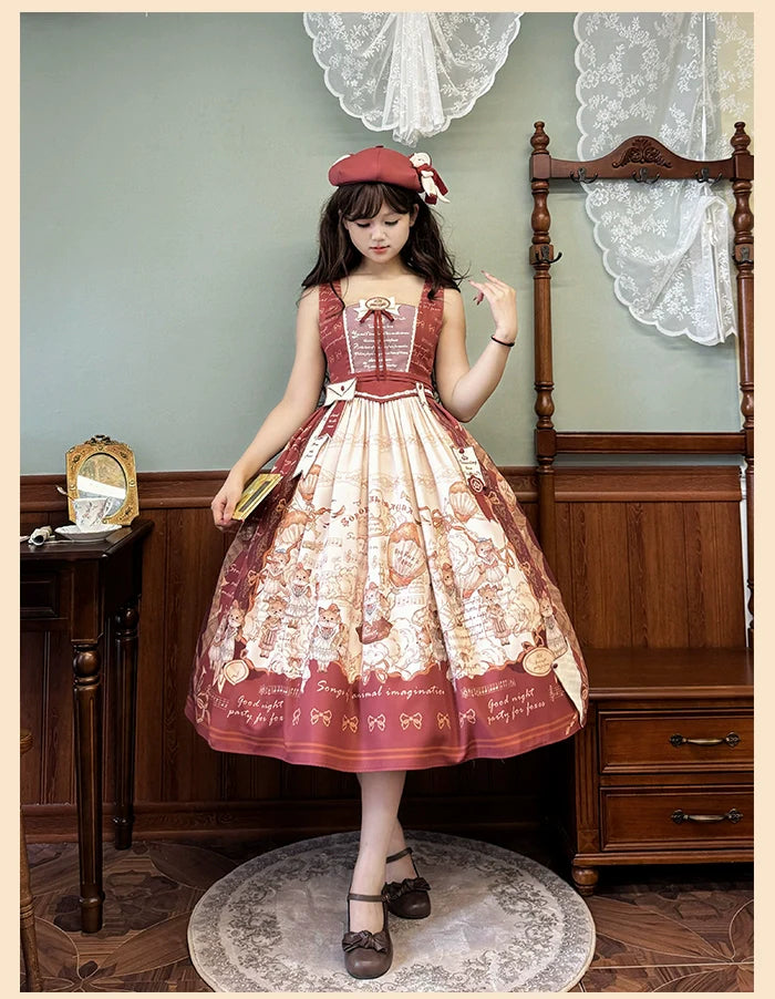 Alice Girl~Fox Band~Printed Sweet Lolita JSK Dress Square Neckline Daily Dress