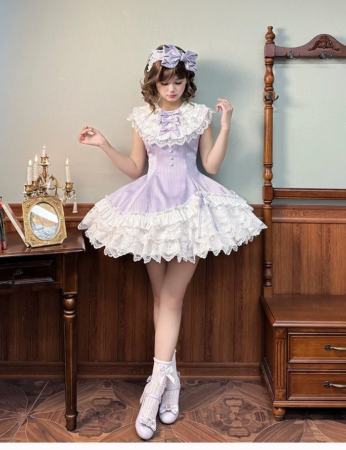 Alice Girl~Arrogant Miss~Sweet Lolita Jumper Dress with Tiered Lace Dress