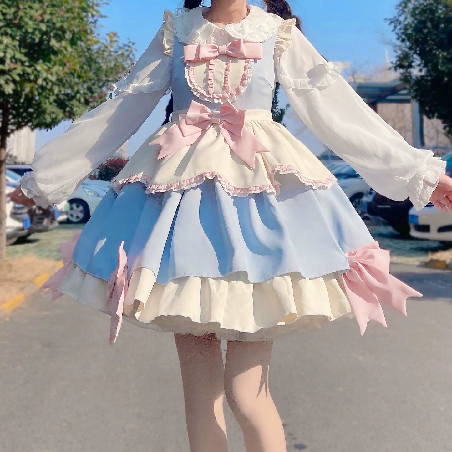 DMFS Lolita~Sweet Lolita Blouse Double-layered Puff Sleeves Lolita Shirt