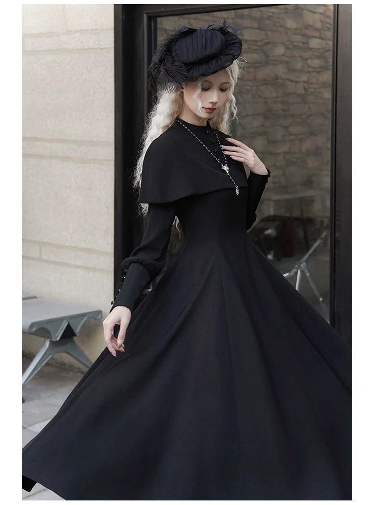 With PUJI~13th Night~Gothic Lolita OP Dress with Built-in Cape