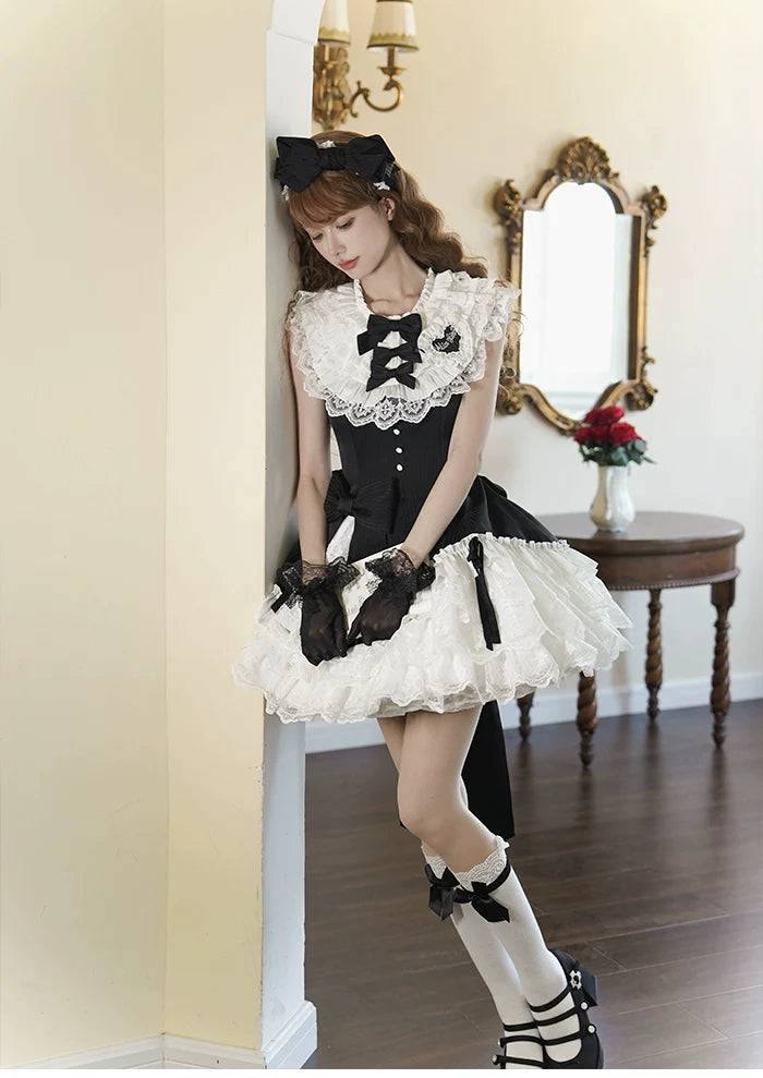 Alice Girl~Arrogant Miss~Sweet Lolita Jumper Dress with Tiered Lace Dress