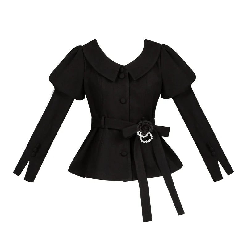 With PUJI~Old Testament~Classic Lolita Coat Black Plush Lolita Cape and Brooch