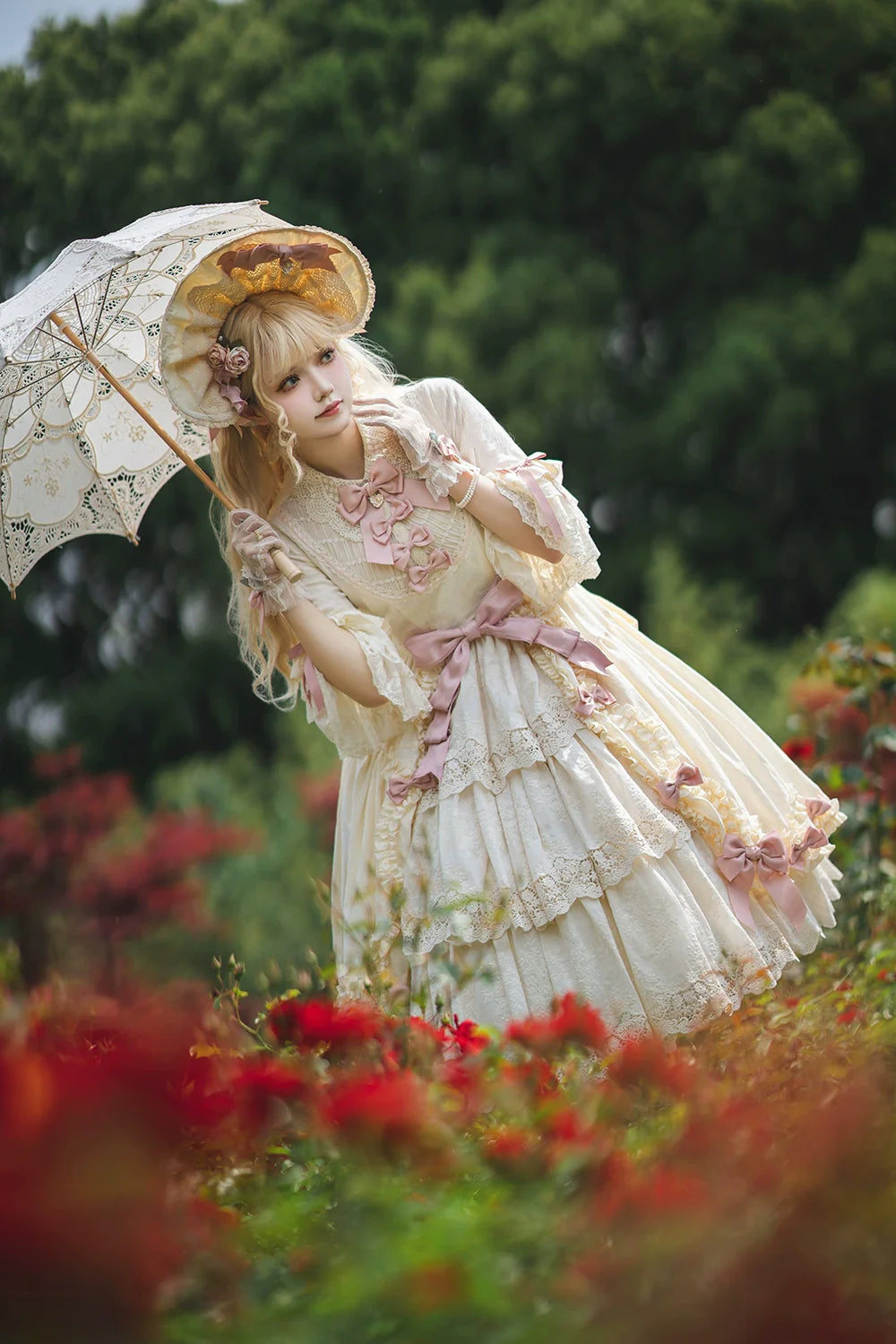 Miss Point~Lilyka Garden~Classic Lolita OP Dress Elegant Floral Wall Princess Sleeve
