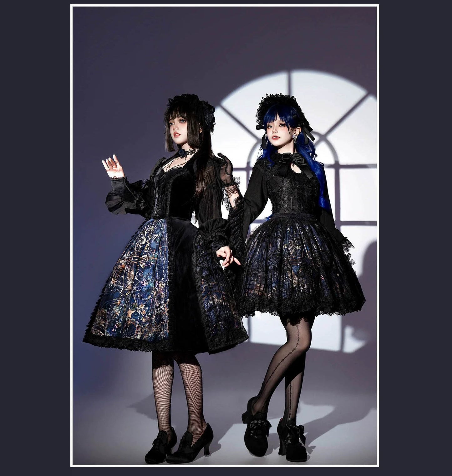 SUSIN~Night Traveler~Classic and Elegant Gothic Dress with Colorful Window Prints