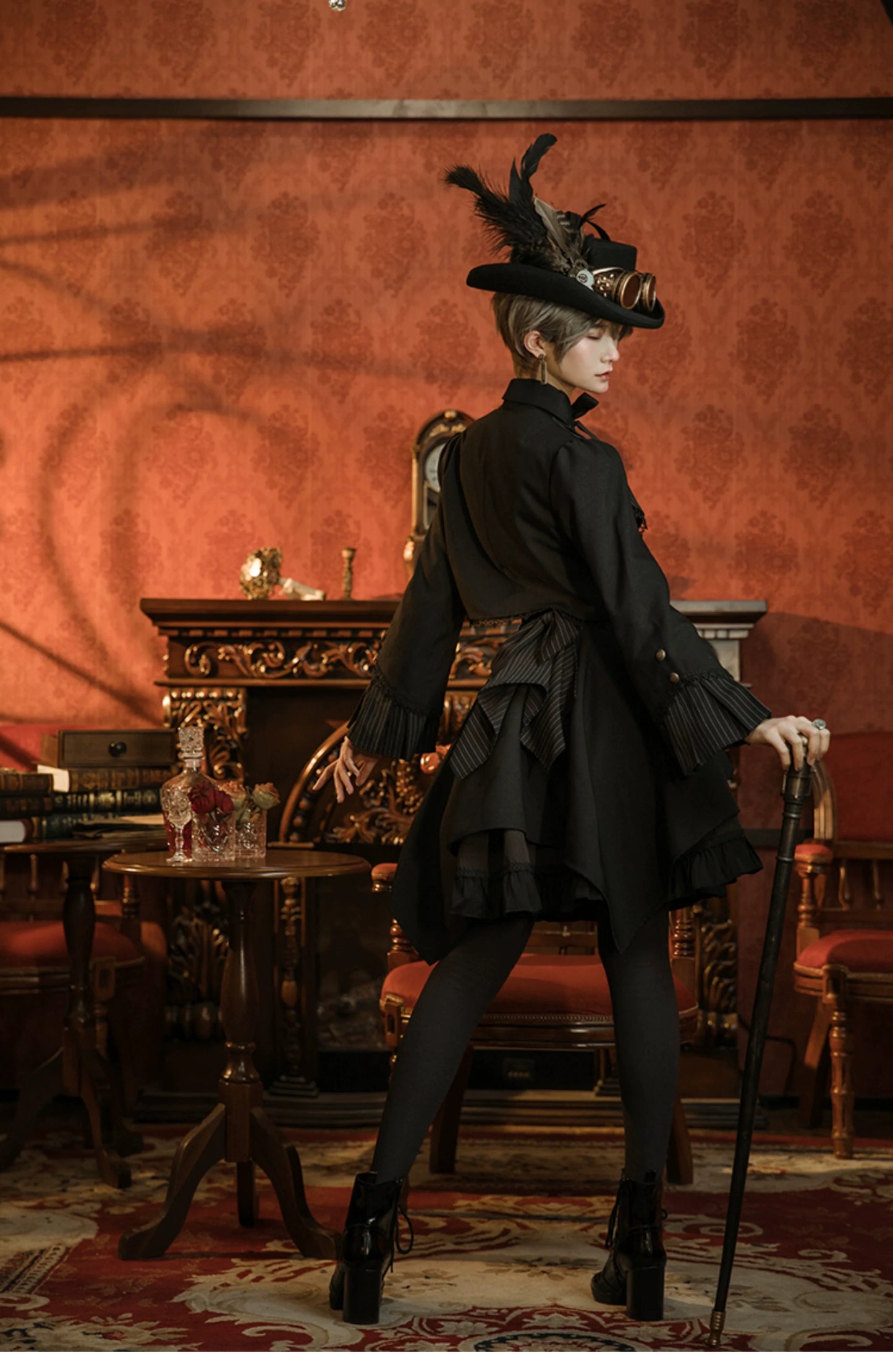 (BFM)Mr. Yi's Steam Continent~Gothic Lolita Cardigan Long Sleeve Black Short Jacket