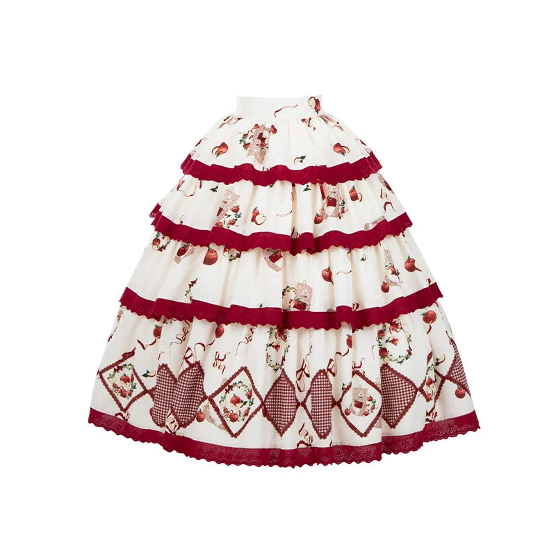 With PUJI~Apple Orchard~Country Lolita SK Embroidered Twins Lolita Top Skirt