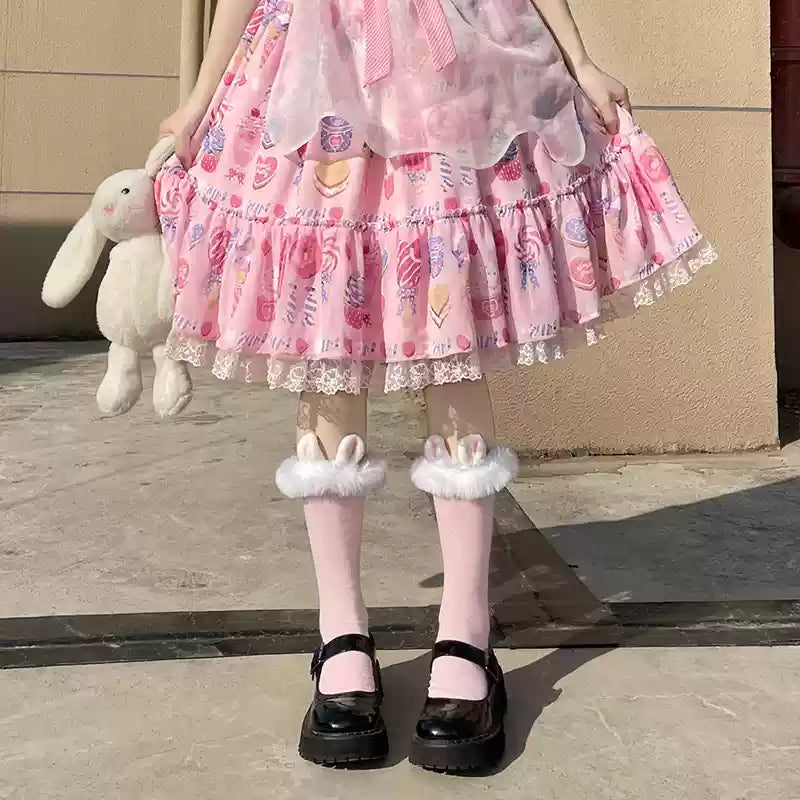 Hua Nai Cat~Winter Lolita Socks Cute Plush Lace Calf Socks
