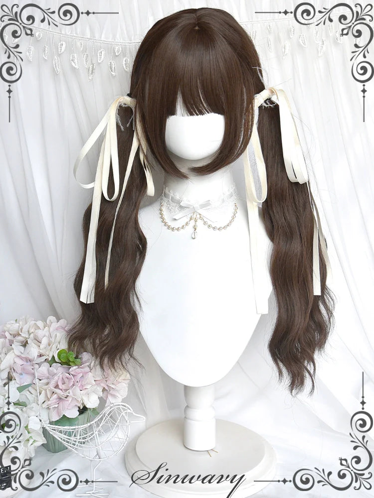 Sinwavy~Praying Meow~Kawaii Lolita Wig Long Curly Hair Wig Cold Brown