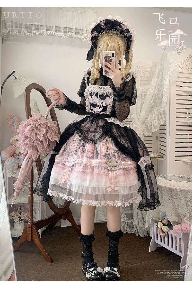 Urtto~Pegasus Park~Sweet Lolita JSK Dress Dual Color Princess Lolita Dress Set