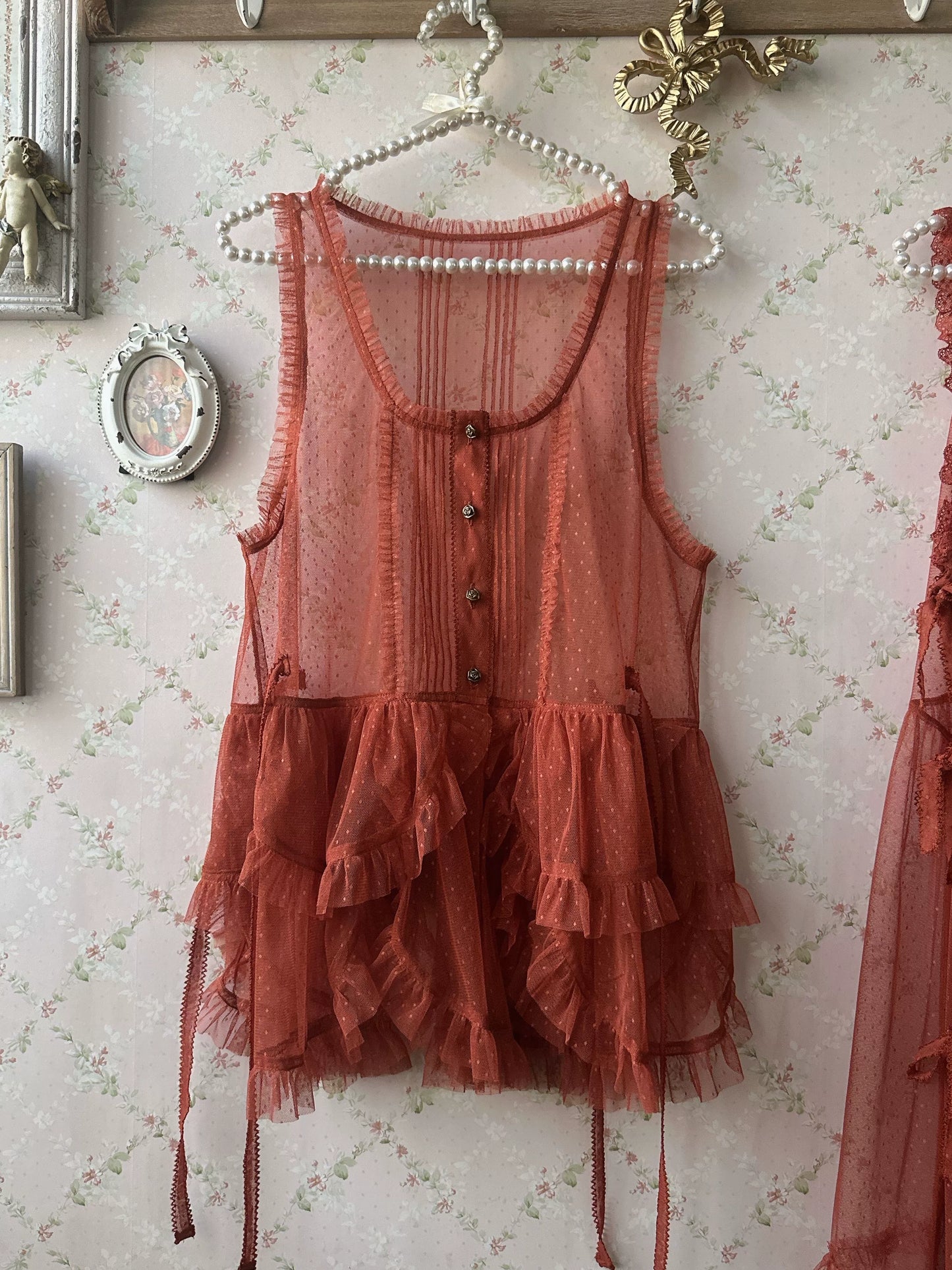 Sweet Dreamer~Antique Wall~Classic Vintage Lolita Vest Tulle Polka Dot Vest