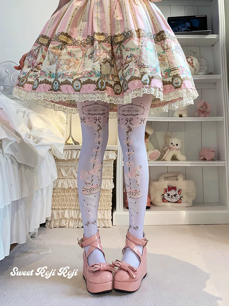 Roji Roji~Sweet Lolita Tights Velvet Printed Lolita Pantyhose