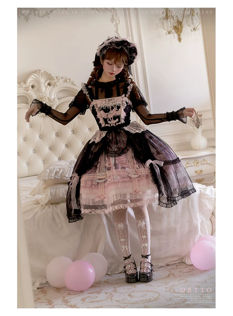Urtto~Pegasus Park~Sweet Lolita JSK Dress Dual Color Princess Lolita Dress Set