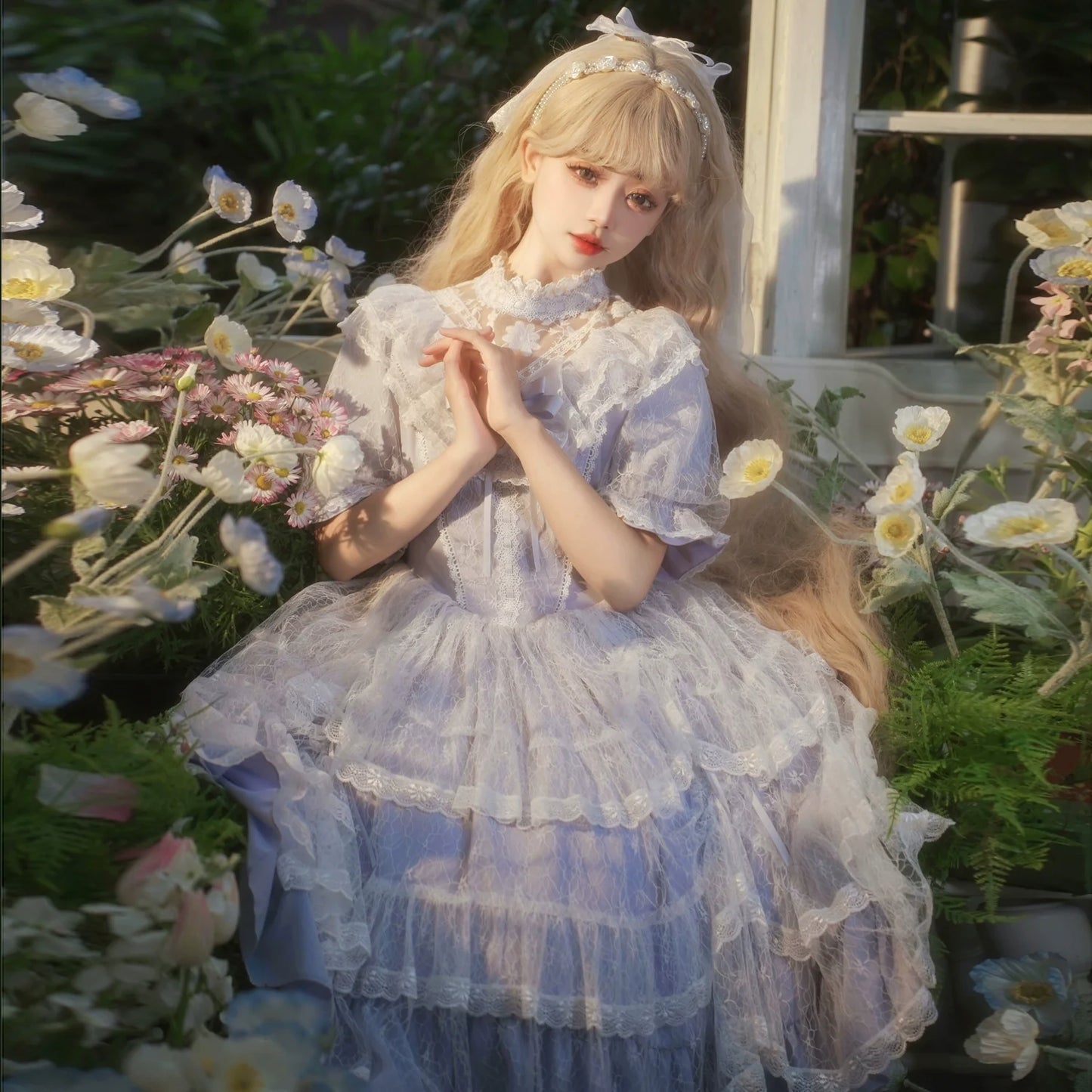 Eieyomi~Iris Love~Classic Lolita OP Princess Lolita Puff Dress and Veil