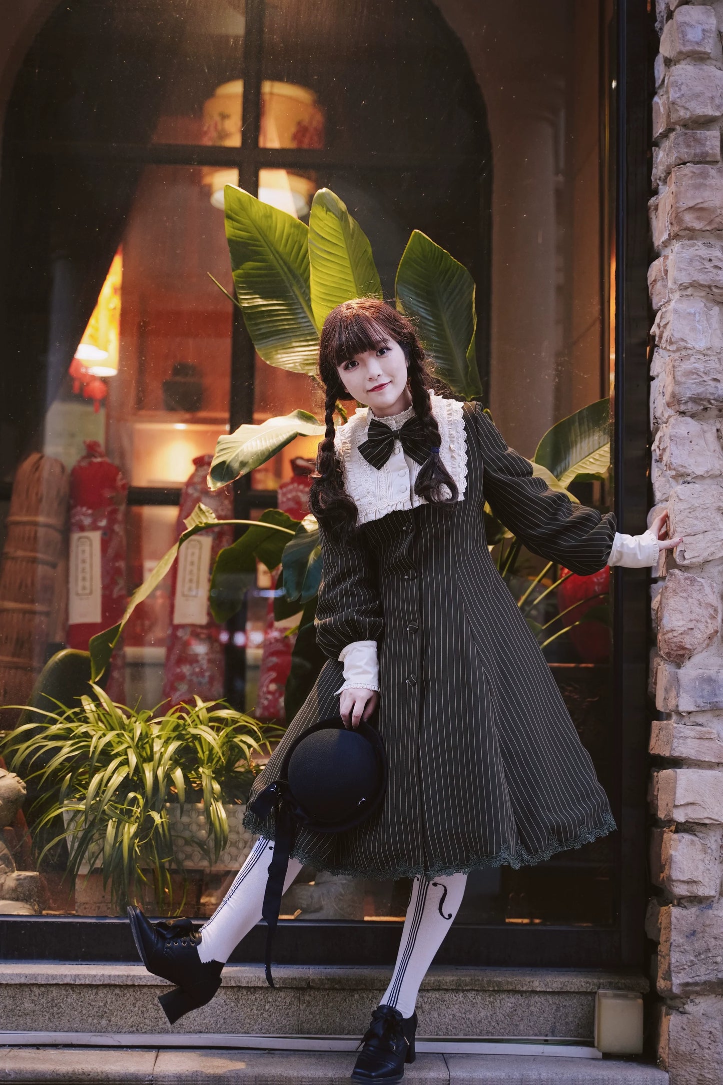 Strawberry Witch~Daily Lolita Coat Sherlock Style Lolita Coat Striped OP