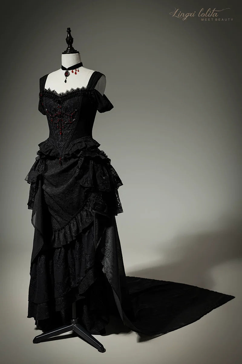 Lingxi Lolita~Lord of the Night~Gothic Lolita Skirt Suit Mermaid Skirt and Fishbone Bodice