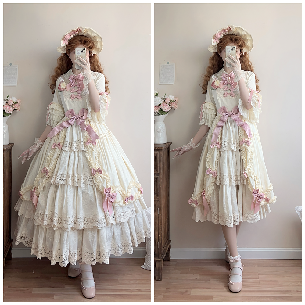 Miss Point~Lilyka Garden~Classic Lolita OP Dress Elegant Floral Wall Princess Sleeve