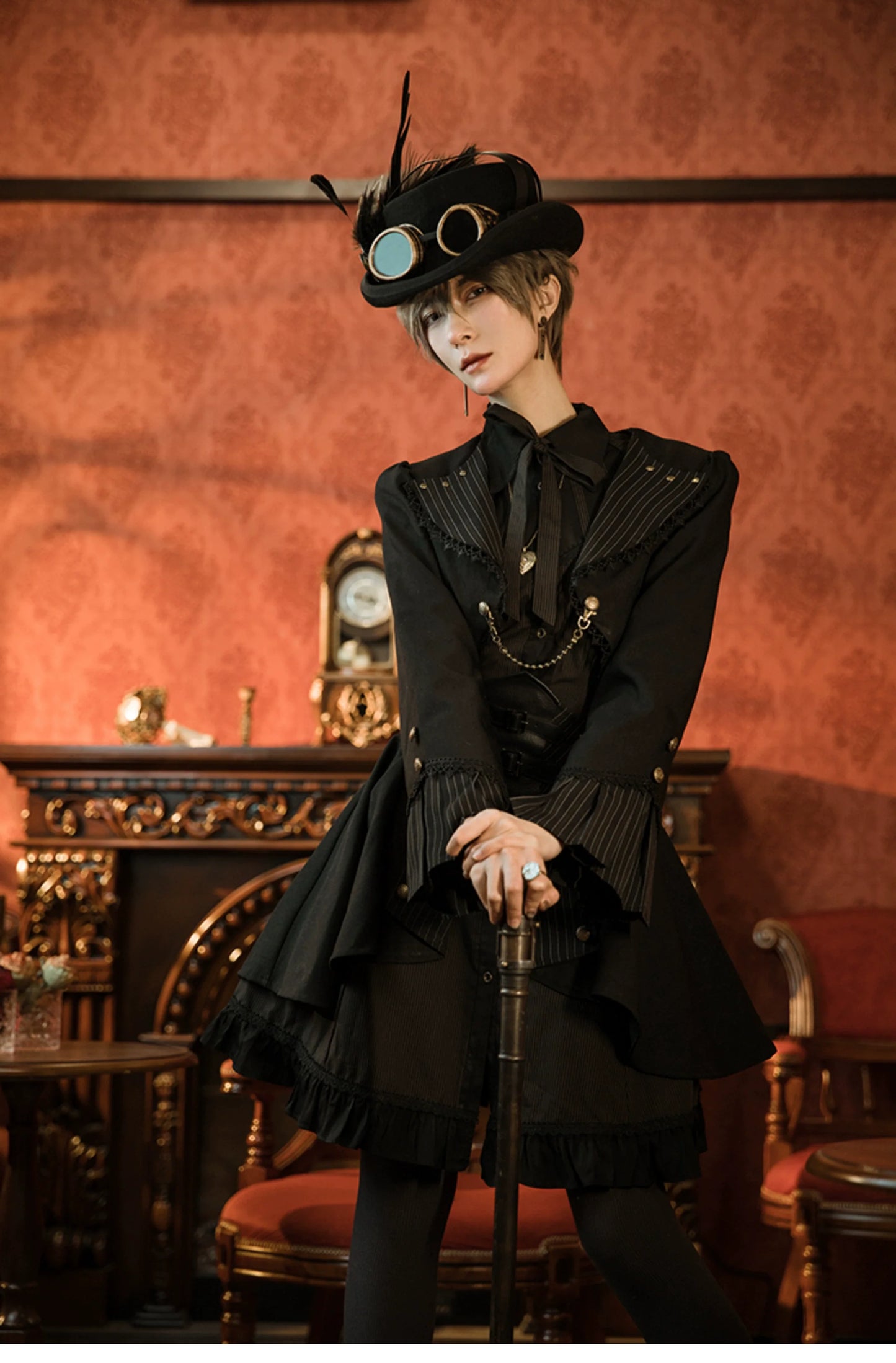 (BFM)Mr. Yi's Steam Continent~Gothic Lolita Cardigan Long Sleeve Black Short Jacket