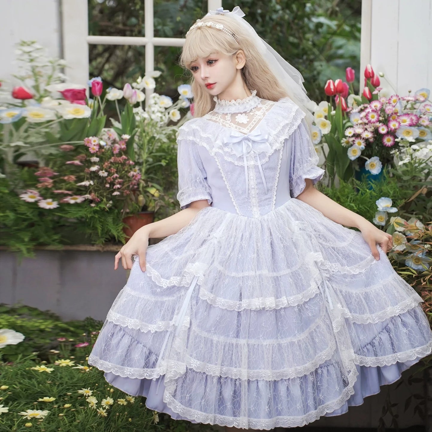Eieyomi~Iris Love~Classic Lolita OP Princess Lolita Puff Dress and Veil