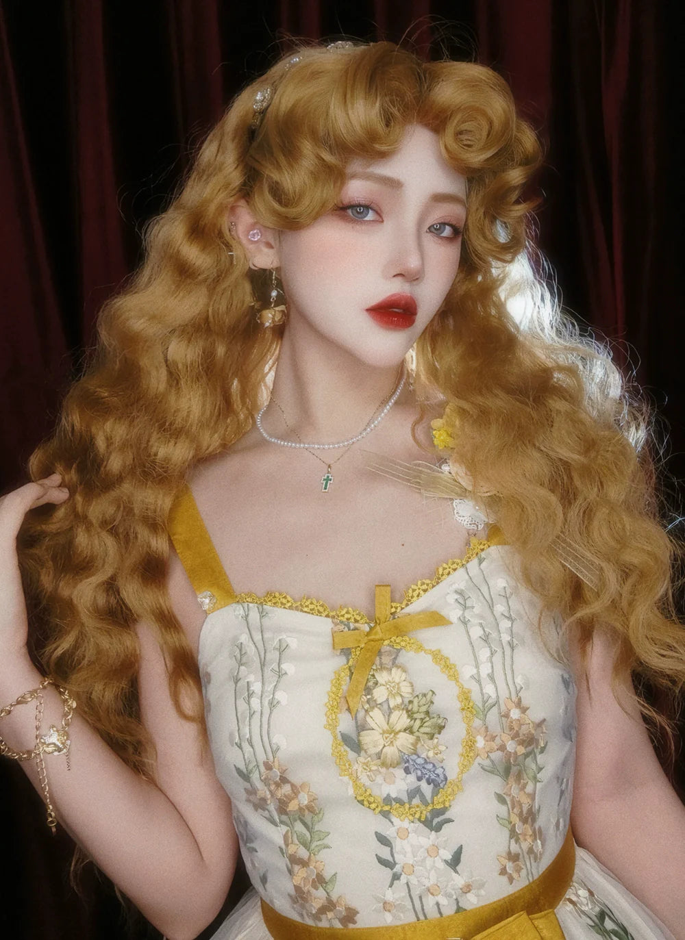 Mabuxi~Princess Diary~Golden Brown Lolita Wig Sheep Curls Long Romantic Wig