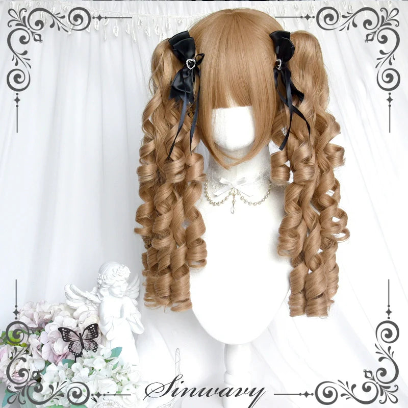 Sinwavy~Vintage Lolita Wig Double Ponytail Roman Roll Hair