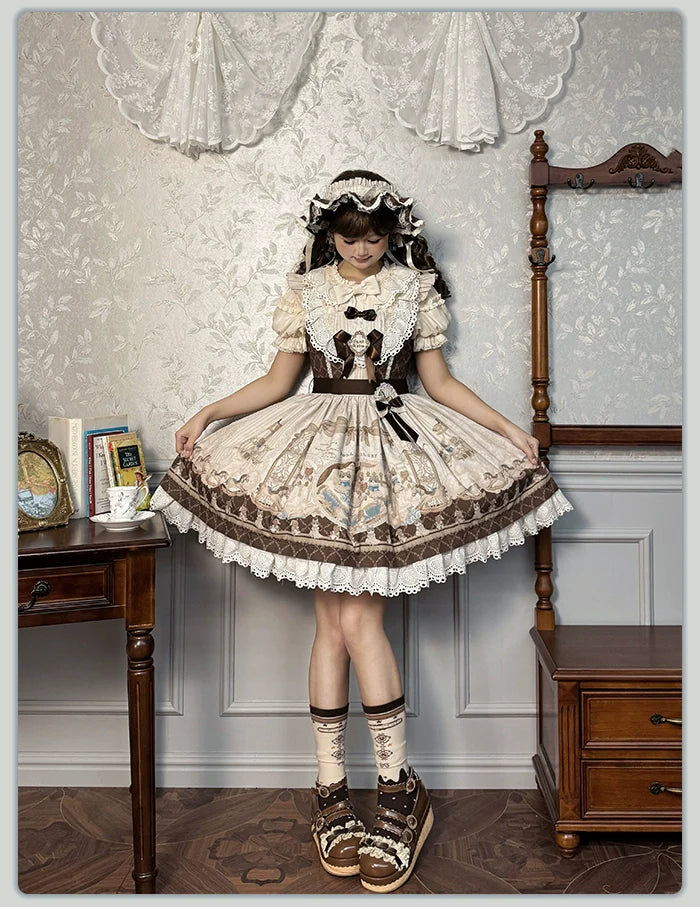 Alice Girl~Sea Salt Fairytale~Sweet Lolita JSK Doll-like Lolita Printed Dress