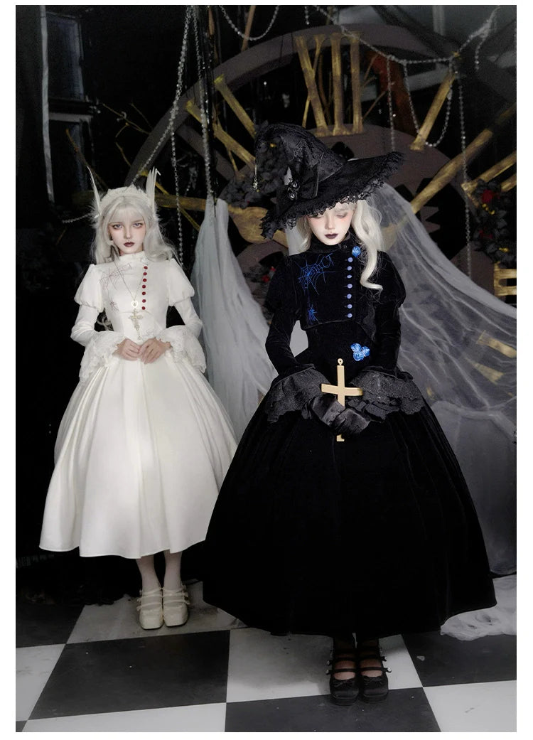 With PUJI~Enigmatic Night Poem~Halloween Gothic Lolita Fishbone Bustier Dress Embroidered Coat