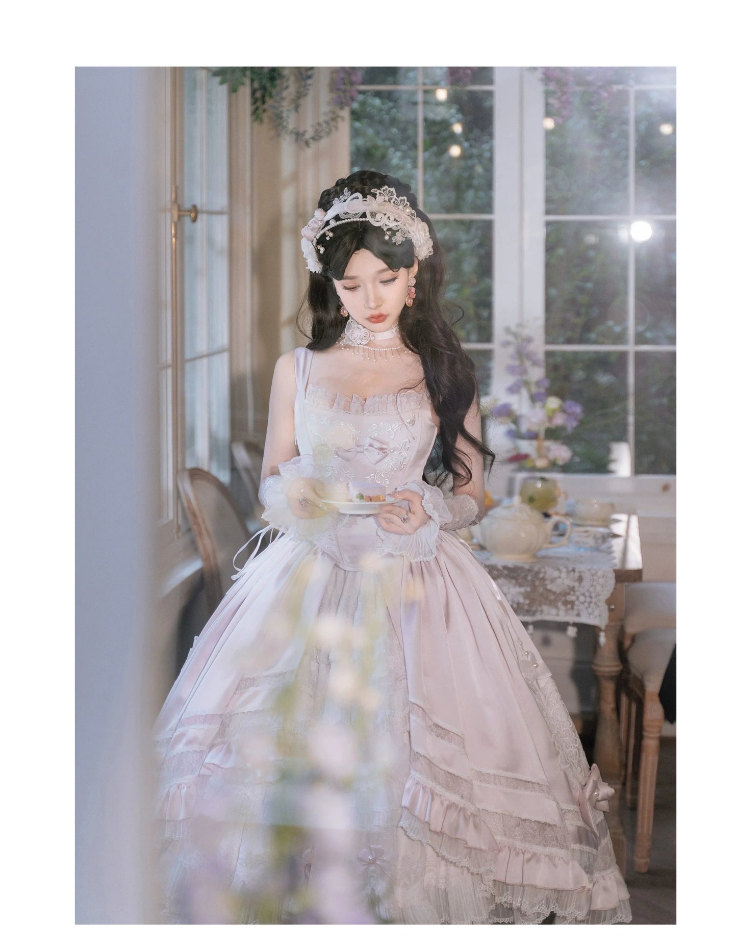 Garden Cat~Rose Promise~Classic Lolita JSK Embroidery Jumper Dress Built-in Fishbone