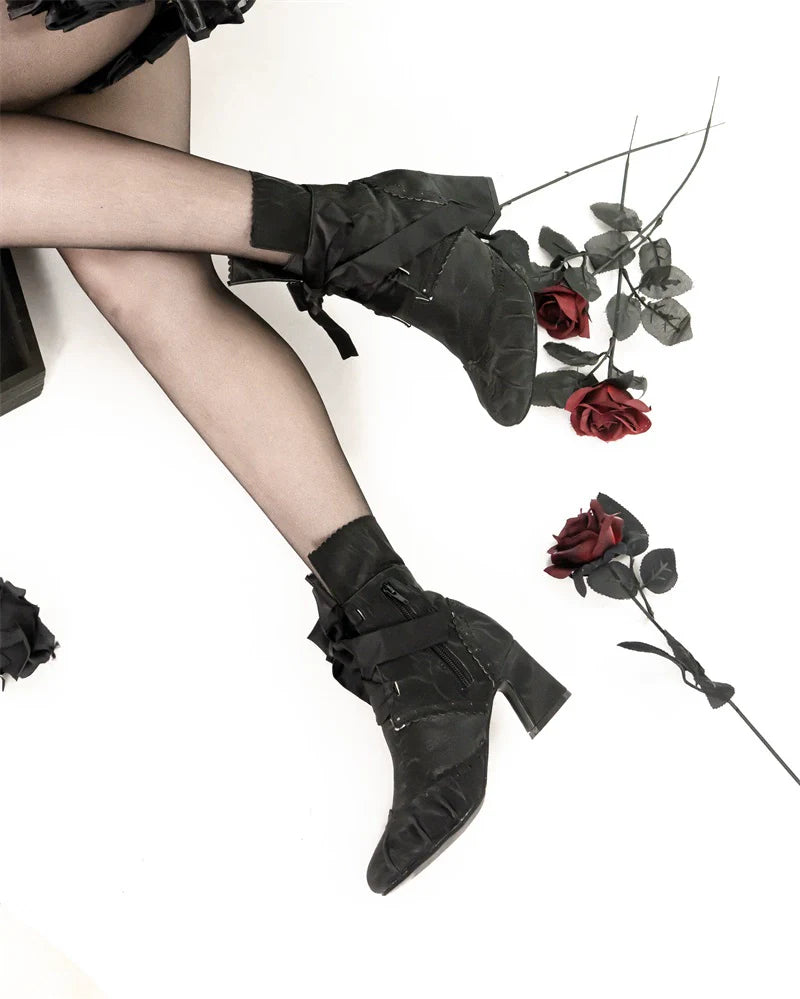 MR.Qiutian~Unknown Lady~Retro Lolita Shoes Round Head Boots for Autumn and Winter