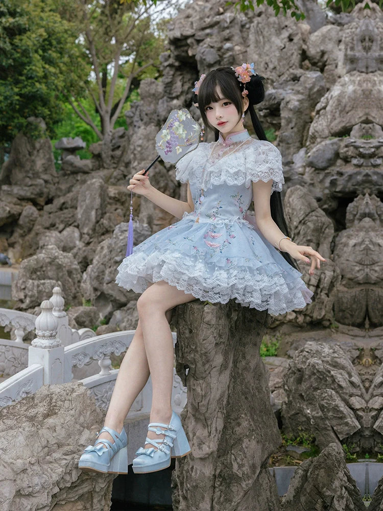 With PUJI~Qi Lolita OP Suit Twins Lolita Chinese Dress Set