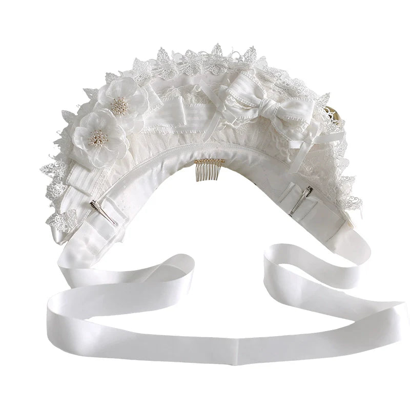 Xiaogui~Classic Lolita Lace Headdress Pure White Lolita Head Accessory