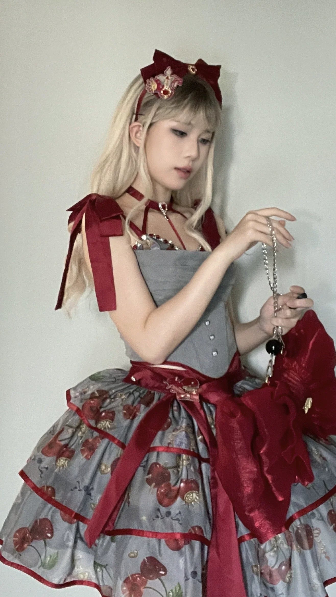 (Buy for me)Gloaming~Sweet Lolita Cherry print Short Sleeve OP and SK Set