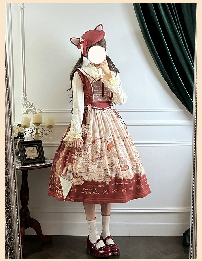 Alice Girl~Fox Band~Printed Sweet Lolita JSK Dress Square Neckline Daily Dress